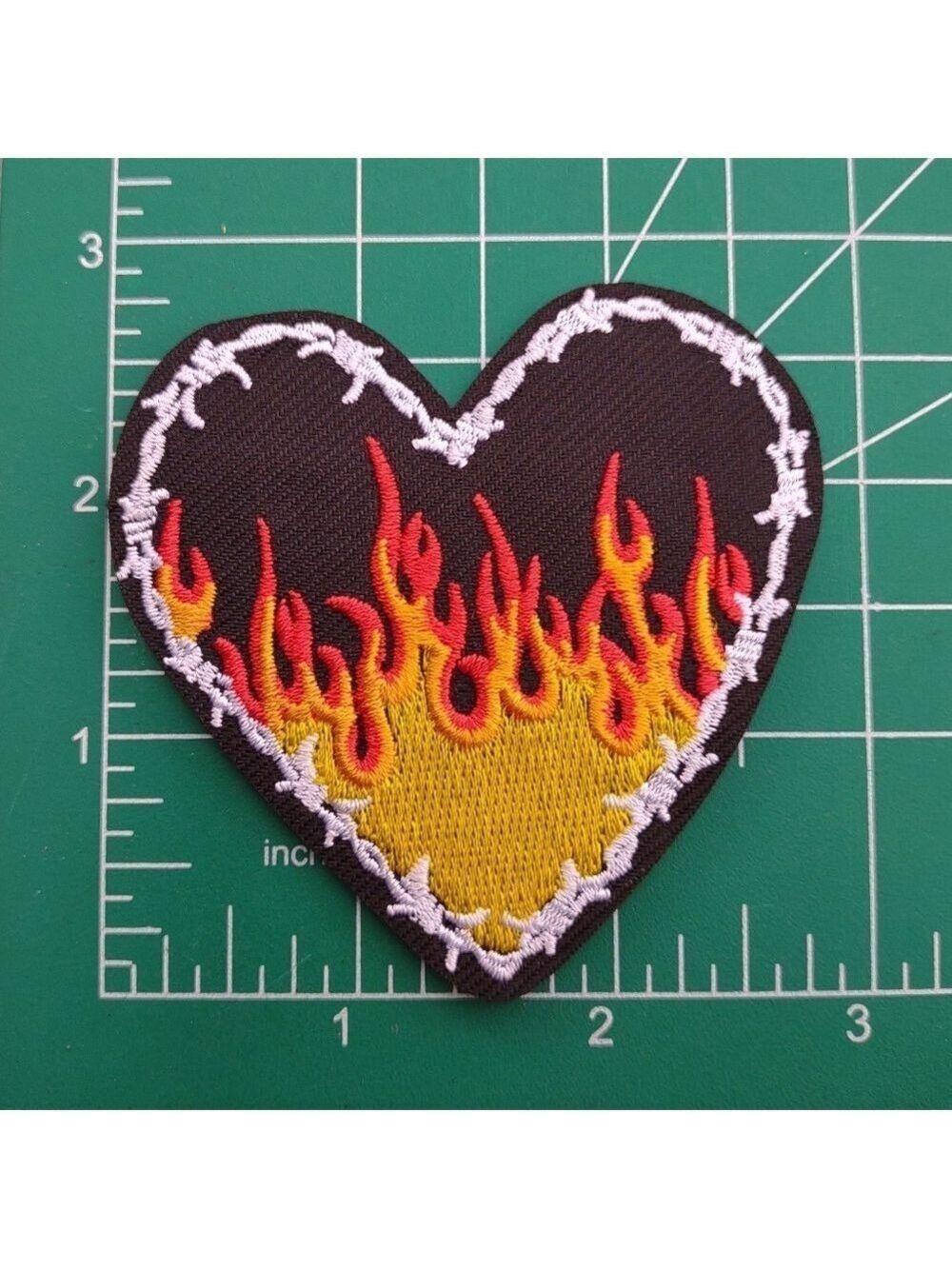 🌻 Grunge Heart Patch with Flames
